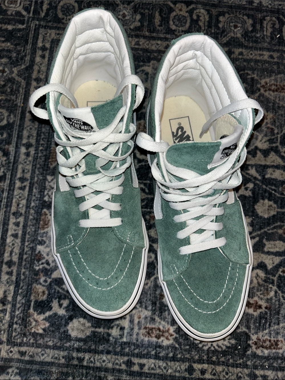Vans High Top Suede Sneakers in Green & White
